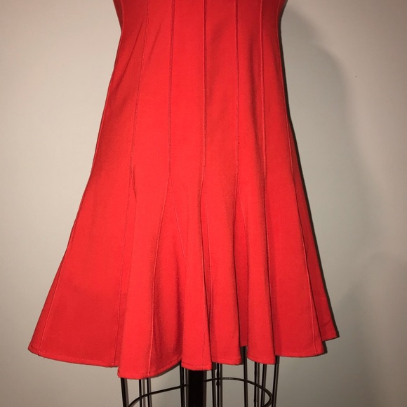 CALVIN KLEIN red fit and flare pleated dress sz 8P - Picture 3 of 8